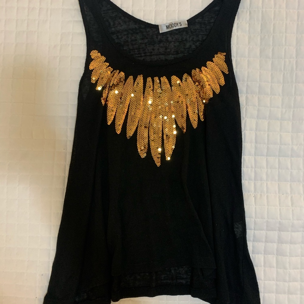 Black Tank Top with Gold Embellishments